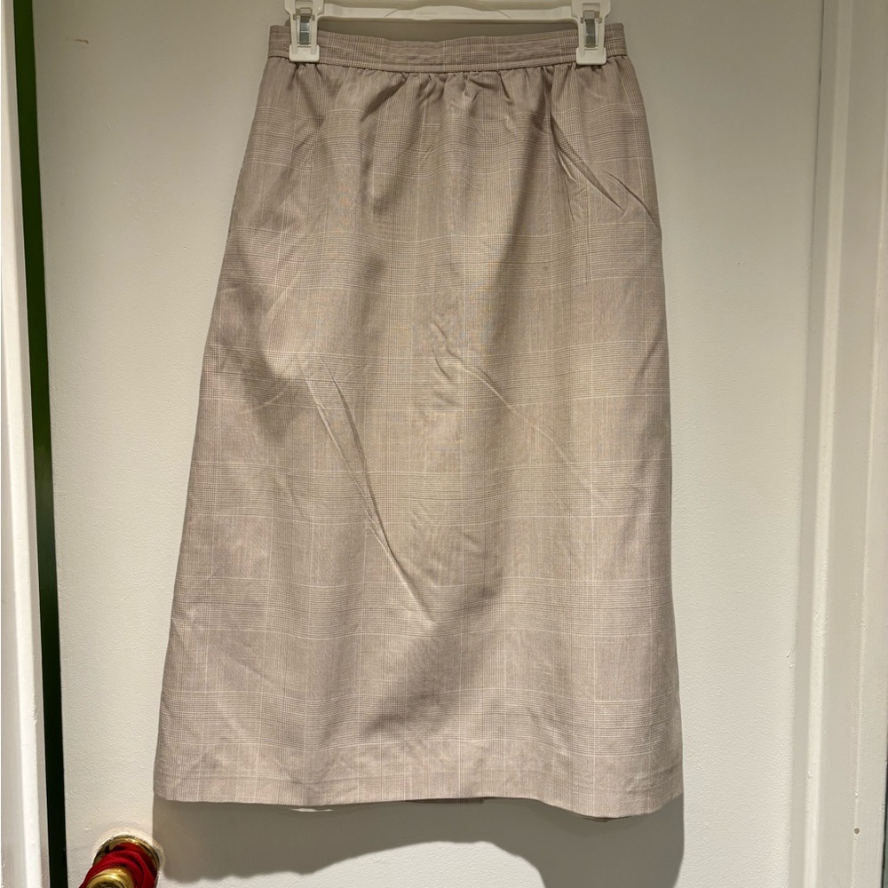 Vintage Evan Picone Light Beige A Line Midi Skirt 100% Pure Wool Size 8
